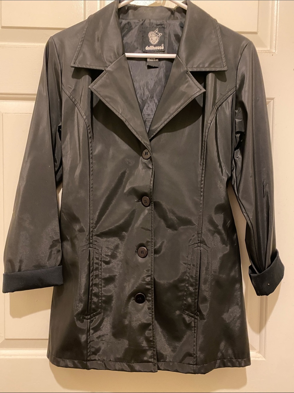 Dollhouse Black Satin-Look Trench Coat